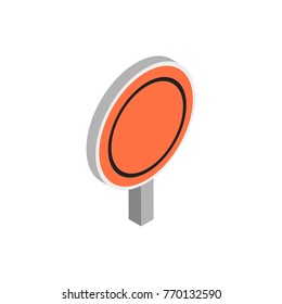 blank construction road sign icon. orange and black color. circle shape. isometric vector illustration on white background. 