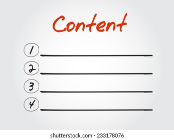 Blank Content list, vector concept background
