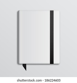 Blank copybook template with elastic band and bookmark. 