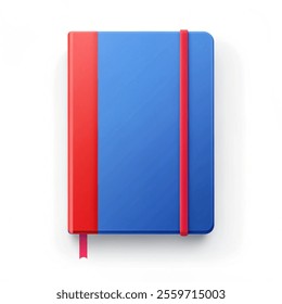 Blank Copybook Template Set with Elastic Band and Bookmark. Red and Blue . vector illustration and white background.