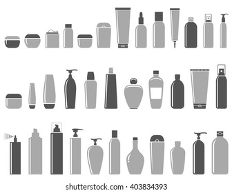 Blank Cosmetic Bottle Icon Set On White Background