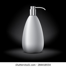 Blank cosmetic bottle for liquid soap isolated on black, vector object