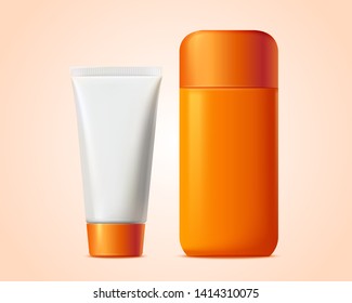 Blank cosmetic bottle and tube package in 3d illustration Blank cosmetic bottle and tube package in 3d illustration