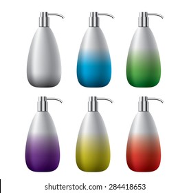 Blank cosmetic bottles for liquid soap isolated white, vector objects 