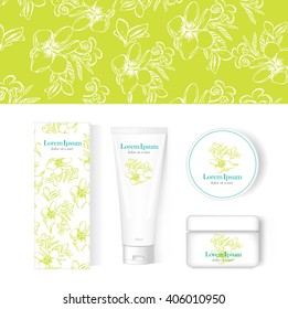 blank cosmetic collection set white package, mock-up. isolated on white background. Frangipani
