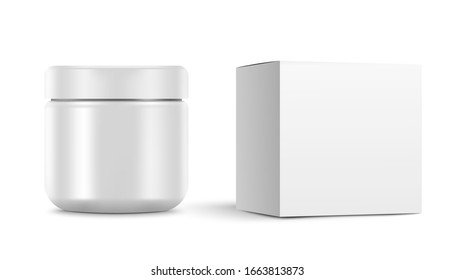 Blank Cosmetic Container for Cream. And white box. Vector illustration on white background