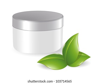Blank cosmetic container with green leafs
