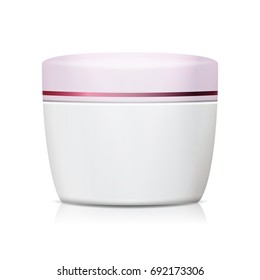 Blank Cosmetic Jar Vector. Clean White Jar For Cream, Gel, Powder, Wax. Cosmetic Package. Isolated On White 