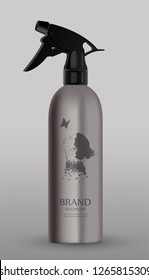 Blank Cosmetic metal mockup isolated on grey background. 
Metal tube for foam, hair spray, deodorant, creme. 
Mock up vector illustration.