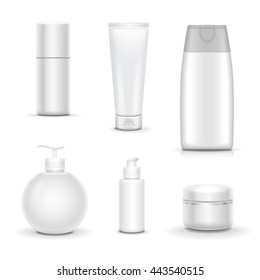 Blank cosmetic package collection. Packages Beauty Products Realistic set isolated on white background