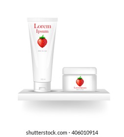 blank cosmetic package collection set isolated on white background. Strawberry. Mock-up.