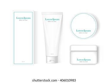 blank cosmetic package collection set isolated on white background