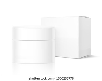 Blank cosmetic package container for creme with box. Vector illustration isolated on white background. Can be use for your design, advertising, promo and etc. EPS10.