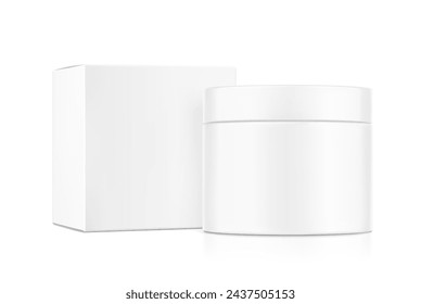 Blank cosmetic package container for creme, mask with box mockup. Vector illustration isolated on white background. Can be use for your design, advertising, promo and etc. EPS10.