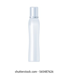 Blank cosmetic package isolated on white background. Tube for foam hear styling, hair spray. Hairdressing tools mock up vector illustration