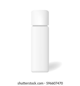 Blank cosmetic package isolated on white background. Tube for foam hear styling, hair spray. Hairdressing tools mock up vector illustration,