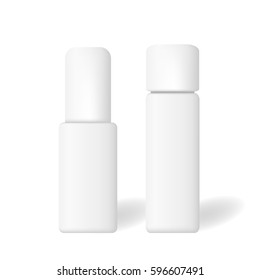 Blank cosmetic package isolated on white background. Tube for foam hear styling, hair spray. Hairdressing tools mock up vector illustration