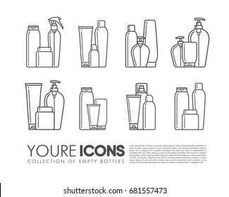 Blank cosmetic packages set with bottles tubes and containers of products for bath isolated vector illustration