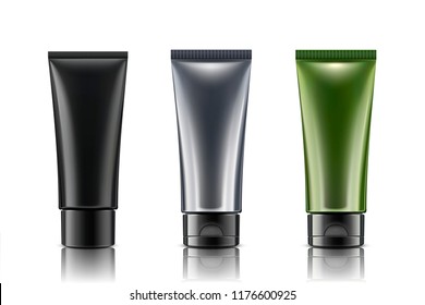 Blank cosmetic plastic tubes set in 3d illustration on white background