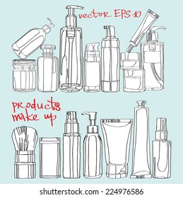 Blank cosmetic tubes on blue background. White and  blue colors. Place for your text. Vector