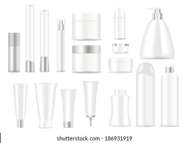 Blank cosmetic tubes  on white background. White and silver colors. Place for your text. Vector