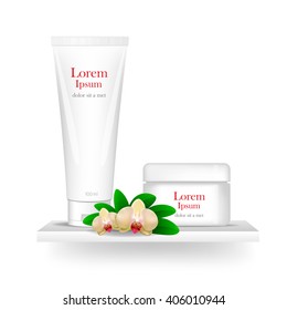 Blank cosmetic white package, mock-up. isolated on white background. Orchid