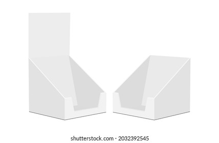 Blank Counter Display Boxes Mockups, Isolated on White Background, Side View. Vector Illustration