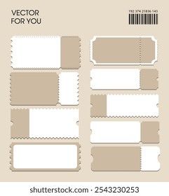 Blank coupon book vector template with different shapes of coupon, barcode, isolated on background. Gift voucher or ticket mockup set illustration. 