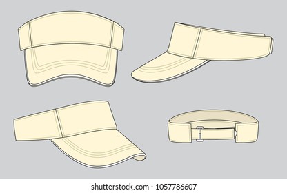 Blank cream sun visor cap with white sandwich and hoop-loop strap template vector.