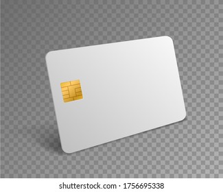 Blank Credit Card. White Realistic Atm Card For Shopping Payments With Gold Chip Mockup. Banking Debit Plastic Isolated 3d Vector Design Template