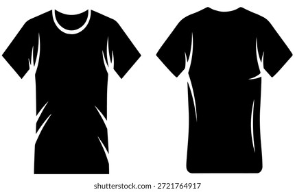 Ilustración vectorial de silueta de vista frontal y posterior de camiseta de cuello redondo en blanco para maqueta de moda y Plantilla de diseño de ropa