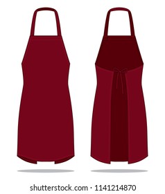 Blank Crimson Apron Template On White Background.Front and Back View, Vector File.