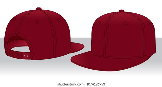 Blank crimson hip hop cap with adjustable snap back strap closure template on gray background, vector file. 