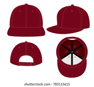 Blank Crimson Hip-Hop Cap With Adjustable Snap Back Closure Strap Template on White Background.