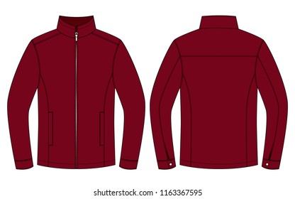 Blank Crimson Jacket Vector For Template.Front And Back Views