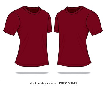 Blank Crimson Short Sleeve T-Shirt Template on White Background.
Perspective View, Vector File.