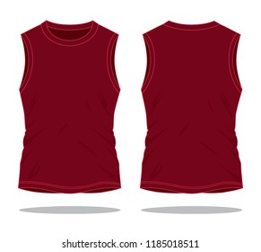 Blank Crimson Tank Top Template On White Background.Front And Back View, Vector FIle.