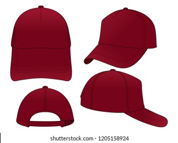 Blank Crimson Trucker Cap With Slider Plastic Buckle Zip Template on White Background, Vector File 