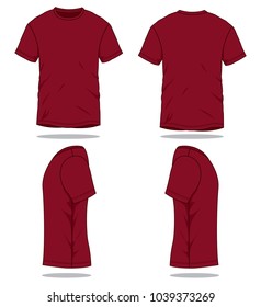 Blank Crimson T-Shirt Vector 
For Template.Front, Back And Side Views.
