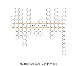Blank crossword puzzle grid, empty template circles to fill in for riddle, educational or leisure game, ready to be used for making any word puzzle