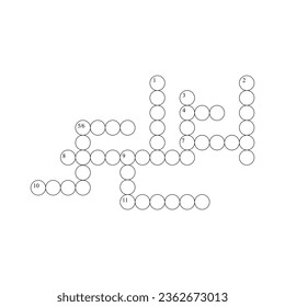 Blank crossword puzzle grid, empty template circles to fill in for riddle, educational or leisure game, ready to be used for making any word puzzle