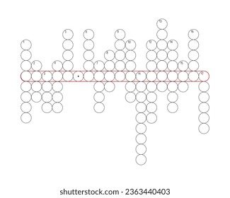 Blank crossword puzzle grid, empty template circles to fill in for riddle, educational or leisure game, ready to be used for making any word puzzle