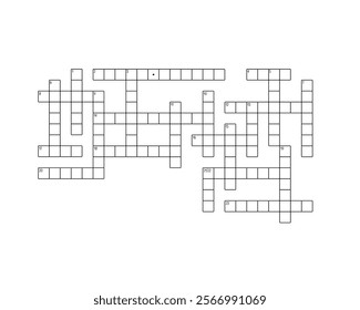 Blank crossword puzzle grid, empty template squares to fill in for riddle, educational or leisure game, ready to be used for making any word puzzle