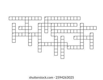 Blank crossword puzzle grid for twenty words, empty template squares to fill in for riddle, educational or leisure game, ready to be used for making any word puzzle