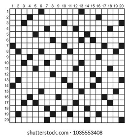 Blank crossword template (grid) vector graphic. 20x20 Square puzzle illustration.