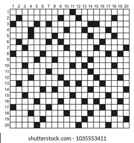 Blank crossword template (grid) vector graphic. 20x20 Square puzzle illustration.