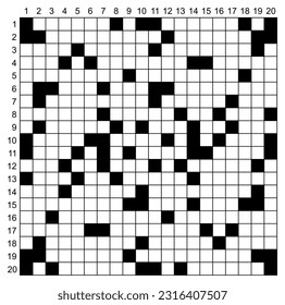 Blank crossword template (grid) vector graphic. 20x20 Square puzzle game.