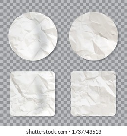 Blank crumpled sticker mockup. Empty sticky label with realistic wrinkled paper texture