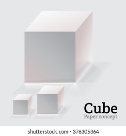 Blank cube on white background with reflection and shadow. Cube Vector. 