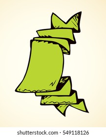 Blank curl sheet tape isolated on white backdrop. Bright green color hand drawn picture in scribble retro style with space for text 